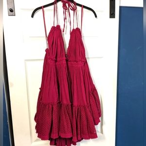 Free People 100 Degree Mini Dress Beet Red L